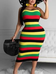 LW Plus Size Striped Backless Bodycon Dress 2X