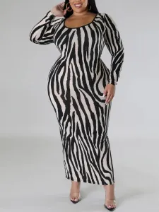 LW Plus Size Zebra Striped Cut Out Ruched Bodycon Dress XL