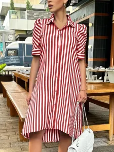 LW Puff Sleeve Striped Shirt Dress #1287823