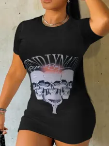 LW Skull Head Letter Print T-shirt Dress #1279729