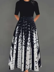 LW Splash Ink Pocket Design A Line Dress #1313422