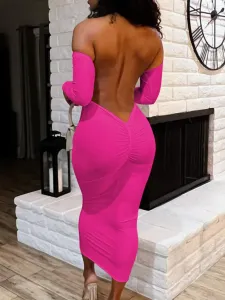 LW SXY Backless Ruched Bodycon Dress
