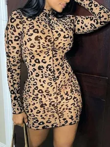 LW SXY Round Neck Pattern Leopard Bodycon Dress #1224589