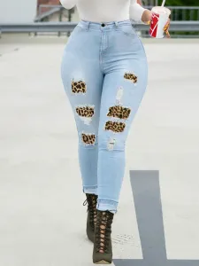 LW High-waisted Leopard Print Ripped Skinny Jeans #92984