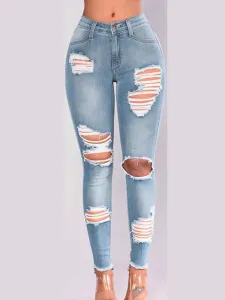 LW High-waisted Stretchy Ripped Jeans #86837