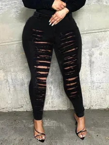LW Mid Waist High Stretchy Ripped Solid Skinny Jeans #86841