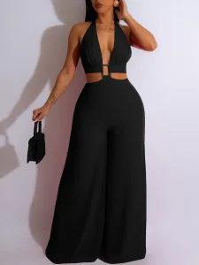 LW SXY Backless Ring Decor Wide Leg Jumpsuit #817847