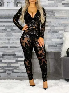 LW SXY Plus Size Sequined See Through Skinny Jumpsuit 0X