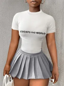 LW BASICS Letter Print Pleated Skirt Set