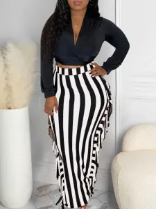 LW Crop Top Tassel Design Striped Skirt Set #1232567