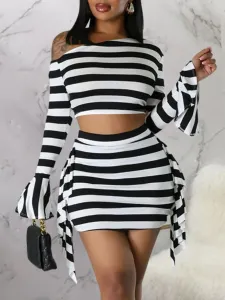 LW Crop Top Tassel Design Striped Skirt Set #1237989