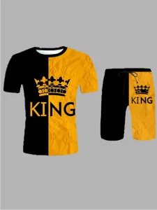 LW Men Crown Letter Print King Shorts Set