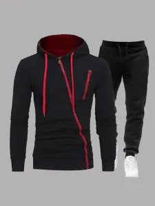 LW Men Hooded Collar Inclined Zipper Design Tracksuit Set