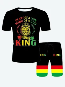 LW Men King Letter Print Striped Shorts Set #787145
