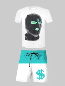 LW Men Money Print Pullovers Shorts Set #97543