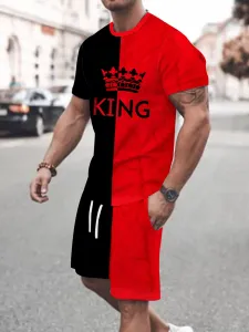 LW Men Crown King Print Drawstring Shorts Set #794625