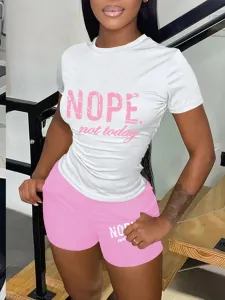 LW Nope Not Today Letter Print Shorts Set #1114652