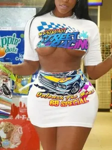 LW Plaid Letter Print Skirt Set Car Graphic #787931