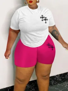 LW Plus Size Cross Print Regular Fit Shorts Set 2X