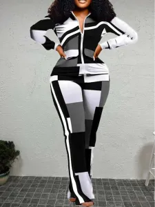LW Plus Size Geometric Print Striped Flared Pants Set 2X