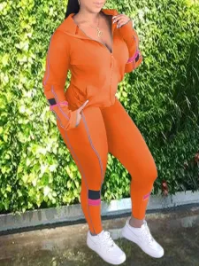 LW Plus Size Hooded Collar Line Stitching Tracksuit Set 0X
