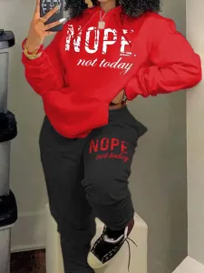 LW Plus Size Nope Not Today Letter Print Tracksuit Set 1X