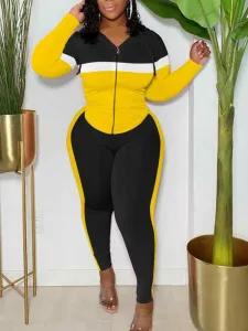 LW Plus Size Hooded Collar Striped Tracksuit Set 1X