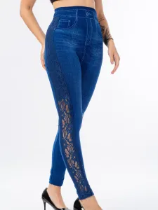 LW COTTON Plus Size High Waist See Through Lace Skinny Pants 2XL