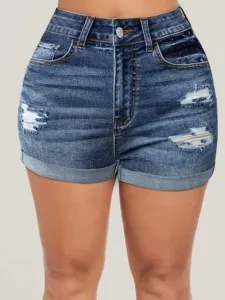 LW High Waist Ripped Pocket Design Solid Skinny Stretchy Denim Shorts #1267575