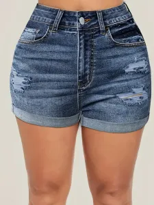 LW High Waist Ripped Pocket Design Solid Skinny Stretchy Denim Shorts #1267901