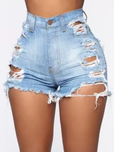 LW High-waisted Ripped Stretchy Denim Shorts #789807