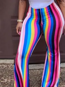 LW Plus Size High Waist Rainbow Striped Flared Pants 0X
