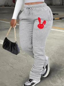 LW Plus Size Letter Print Drawstring Stacked Sweatpants 1X