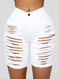 LW Street High-waisted High Stretchy Ripped White Denim Shorts #787078