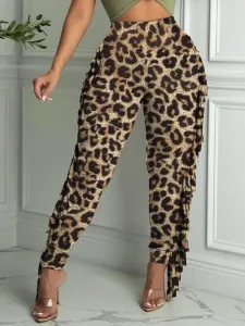 LW SXY High Waist Leopard Print Tassel Design Pants