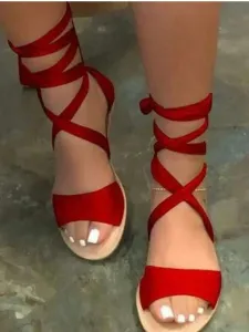 LW Casual Tie Leg Red Sandals #875619