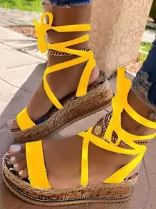 LW Casual Wrap Up Yellow Platform Sandals #766842
