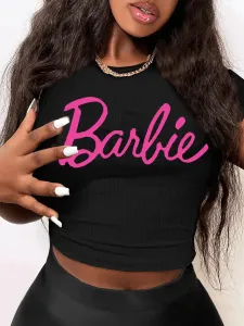 LW Barbie Letter Print Rib Knit Crop Top T-shirt #920529