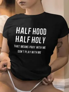 LW Half Hood Letter Print T-shirt #102163