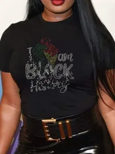 LW BASICS Plus Size Rhinstone I Am Black History T-shirt 2X
