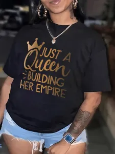 LW Queen Crown Letter Print T-shirt #99107