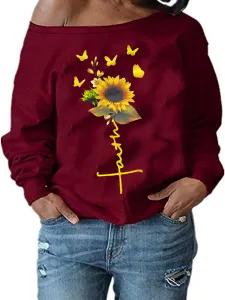 LW Butterfly Sunflower Faith Letter Print T-shirt #1267345