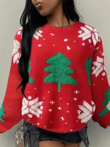 LW Christmas Tree Snowflakes Decor Loose Sweater