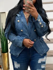 LW Double Breasted Ripped Denim Jacket #1179694