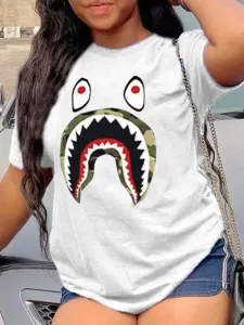 LW Fish Mouth Cartoon Print T-shirt #883104