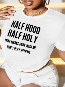LW Half Hood Letter Print T-shirt #766990