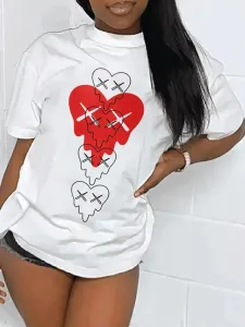 LW Heart Print Patchwork T-shirt #97505