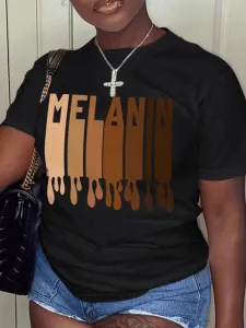 LW Melanin Letter Print T-shirt #105103