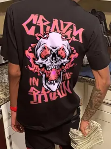 LW Men Blaze Skull Head Letter Print T-shirt #957595
