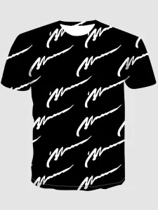 LW Men Casual O Neck Graffiti Print Black T-shirt #1100322